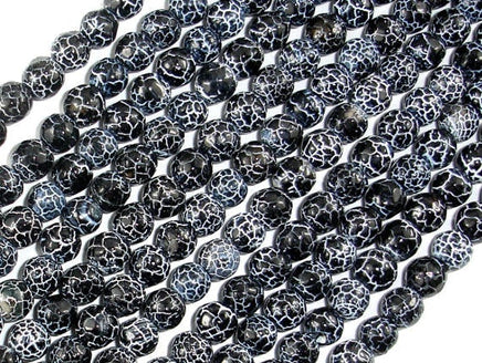 Black Crackle Agate, 6mm Faceted Round Beads, 13 Inch-RainbowBeads