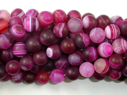 Matte Banded Agate Beads, Fuchsia Agate, 10mm(10.4mm) Round-RainbowBeads