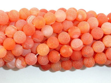 Frosted Matte Agate- Orange, 8mm Round Beads-RainbowBeads