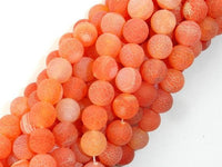 Frosted Matte Agate- Orange, 8mm Round Beads-RainbowBeads