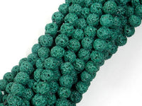 Green Lava Beads, Round, 6mm-RainbowBeads