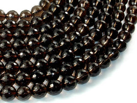 Smoky Quartz Beads, 10mm Faceted Round Beads-RainbowBeads