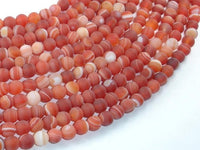 Matte Banded Agate Beads, Red & Orange, 6mm Round Beads-RainbowBeads