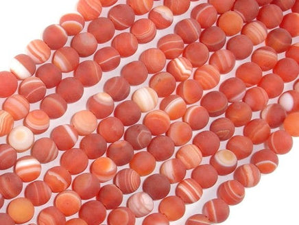 Matte Banded Agate Beads, Red & Orange, 6mm Round Beads-RainbowBeads