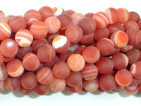 Matte Banded Agate Beads, Red & Orange, 8mm Round Beads-RainbowBeads