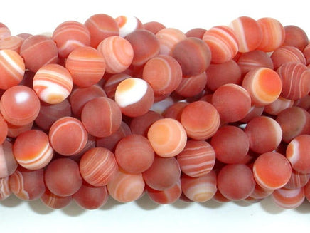 Matte Banded Agate Beads, Red & Orange, 8mm Round Beads-RainbowBeads