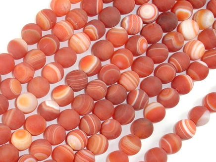 Matte Banded Agate Beads, Red & Orange, 8mm Round Beads-RainbowBeads