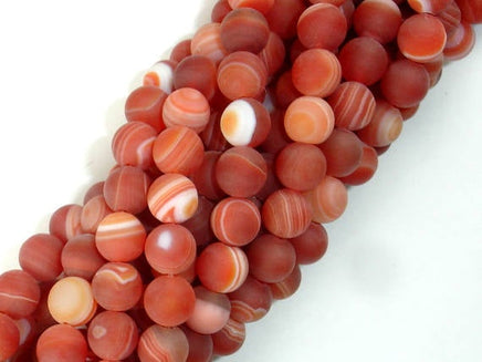 Matte Banded Agate Beads, Red & Orange, 8mm Round Beads-RainbowBeads