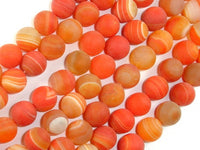 Matte Banded Agate Beads, Orange, 10mm Round Beads-RainbowBeads