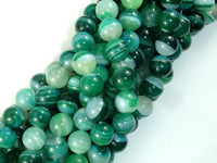 Banded Agate Beads, Green, 10mm(10.5mm)-RainbowBeads