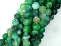 Matte Banded Agate Beads, Green, 8mm Round Beads-RainbowBeads