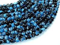 Agate Beads, Blue & Black, 6mm(6.3mm) Faceted Round-RainbowBeads