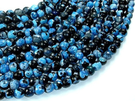 Agate Beads, Blue & Black, 6mm(6.3mm) Faceted Round-RainbowBeads