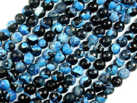 Agate Beads, Blue & Black, 6mm(6.3mm) Faceted Round-RainbowBeads