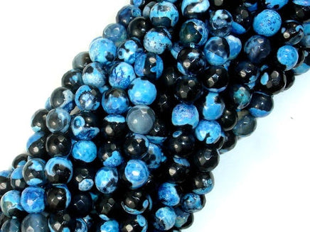 Agate Beads, Blue & Black, 6mm(6.3mm) Faceted Round-RainbowBeads