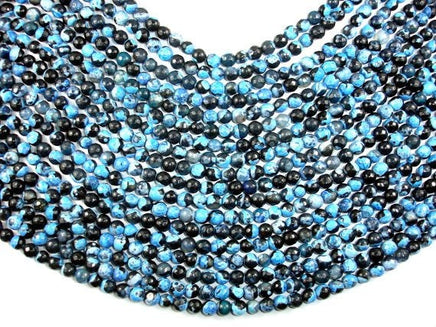 Agate Beads, Blue & Black, 6mm(6.3mm) Faceted Round-RainbowBeads