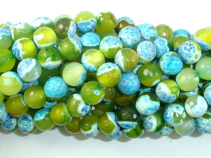 Agate Beads, Blue & Green, 8mm(8.4mm) Faceted-RainbowBeads