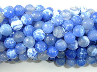 Fire Agate Beads, Blue & White, 8mm Faceted Round Beads-RainbowBeads