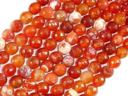 Fire Agate Beads, Orange & White, 8mm Faceted Round-RainbowBeads