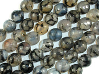 Dragon Vein Agate Beads, Black & Clear, 10mm Faceted Round Beads-RainbowBeads