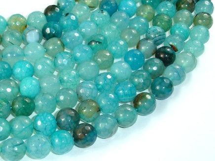Light Blue Dragon Vein Agate Beads, 10mm Faceted Round-RainbowBeads