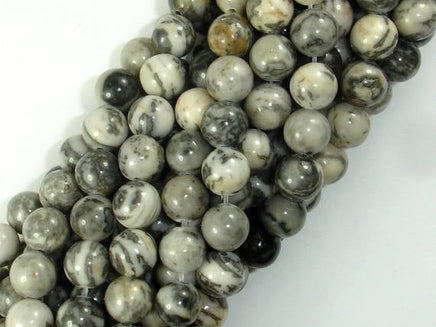 Gray Picture Jasper Beads, 8mm Round Beads-RainbowBeads