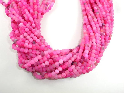Frosted Matte Agate - Pink, 4mm Round Beads-RainbowBeads