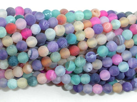 Frosted Matte Agate - Multi color, 4mm Round Beads-RainbowBeads