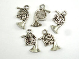 French Horn Charms, Zinc Alloy, Antique Silver Tone-RainbowBeads
