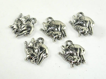 Elephant Charms, Mother and Baby, Zinc Alloy, Antique Silver Tone 8pcs-RainbowBeads