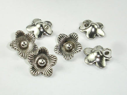 Flower Charms, Zinc Alloy, Antique Silver Tone 10pcs-RainbowBeads