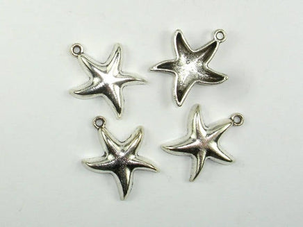 Starfish Charms, Star Pendant, Zinc Alloy, Antique Silver Tone, 6pcs-RainbowBeads