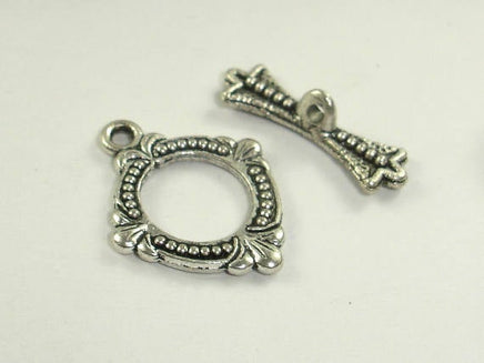 Metal Toggle Clasps , Antique Silver Tone, Ring 10 sets-RainbowBeads
