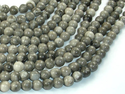 Black Fossil Jasper Beads, 6mm (6.3mm) Round Beads-RainbowBeads