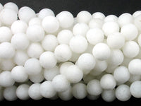Matte White Jade Beads, 8mm Round Beads-RainbowBeads