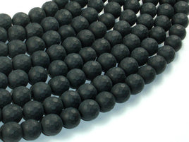 Matte Black Onyx Beads, 10mm Faceted Round-RainbowBeads