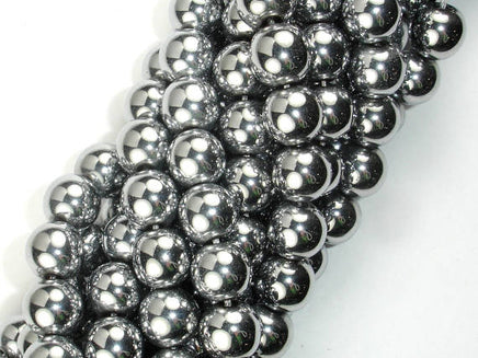 Hematite Beads, Silver, 10mm Round Beads-RainbowBeads