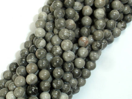 Black Fossil Jasper Beads, 6mm (6.3mm) Round Beads-RainbowBeads