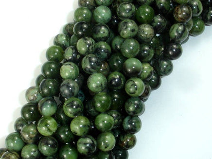 Dendritic Green Jade Beads, 8mm Round Beads-RainbowBeads