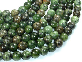 Dendritic Green Jade Beads, 10mm Round Beads-RainbowBeads