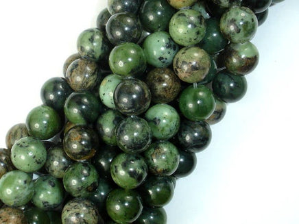 Dendritic Green Jade Beads, 10mm Round Beads-RainbowBeads