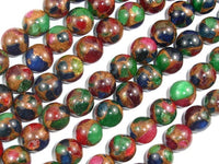 Mosaic Stone Beads-Multi color, 10mm, Round Beads-RainbowBeads