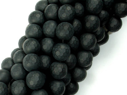Matte Black Onyx Beads, 10mm Faceted Round-RainbowBeads