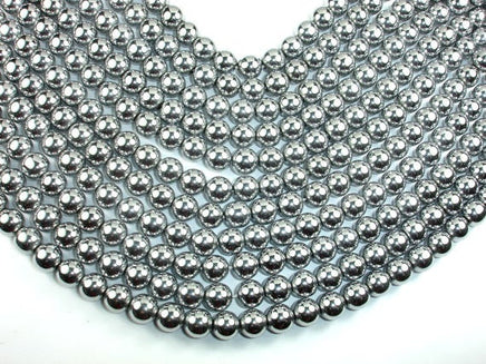 Hematite Beads, Silver, 10mm Round Beads-RainbowBeads
