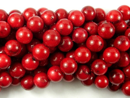 Red Bamboo Coral Beads, 12mm Round Beads-RainbowBeads