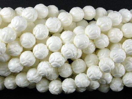 Tridacna Shell Beads, 8mm Carved Lotus Flower Round Beads-RainbowBeads