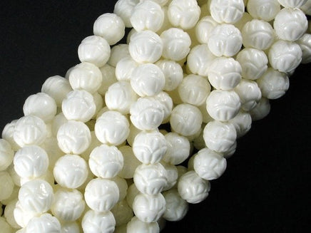Tridacna Shell Beads, 8mm Carved Lotus Flower Round Beads-RainbowBeads