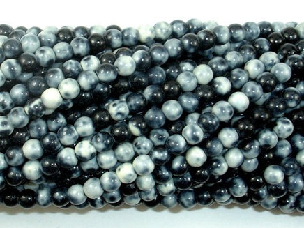 Rain Flower Stone Beads, Black, White, 4mm Round Beads-RainbowBeads