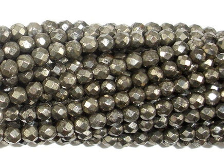 Pyrite Beads, 4mm Faceted Round-RainbowBeads