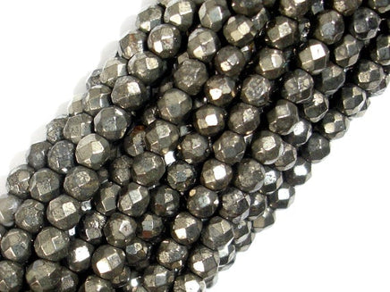 Pyrite Beads, 4mm Faceted Round-RainbowBeads